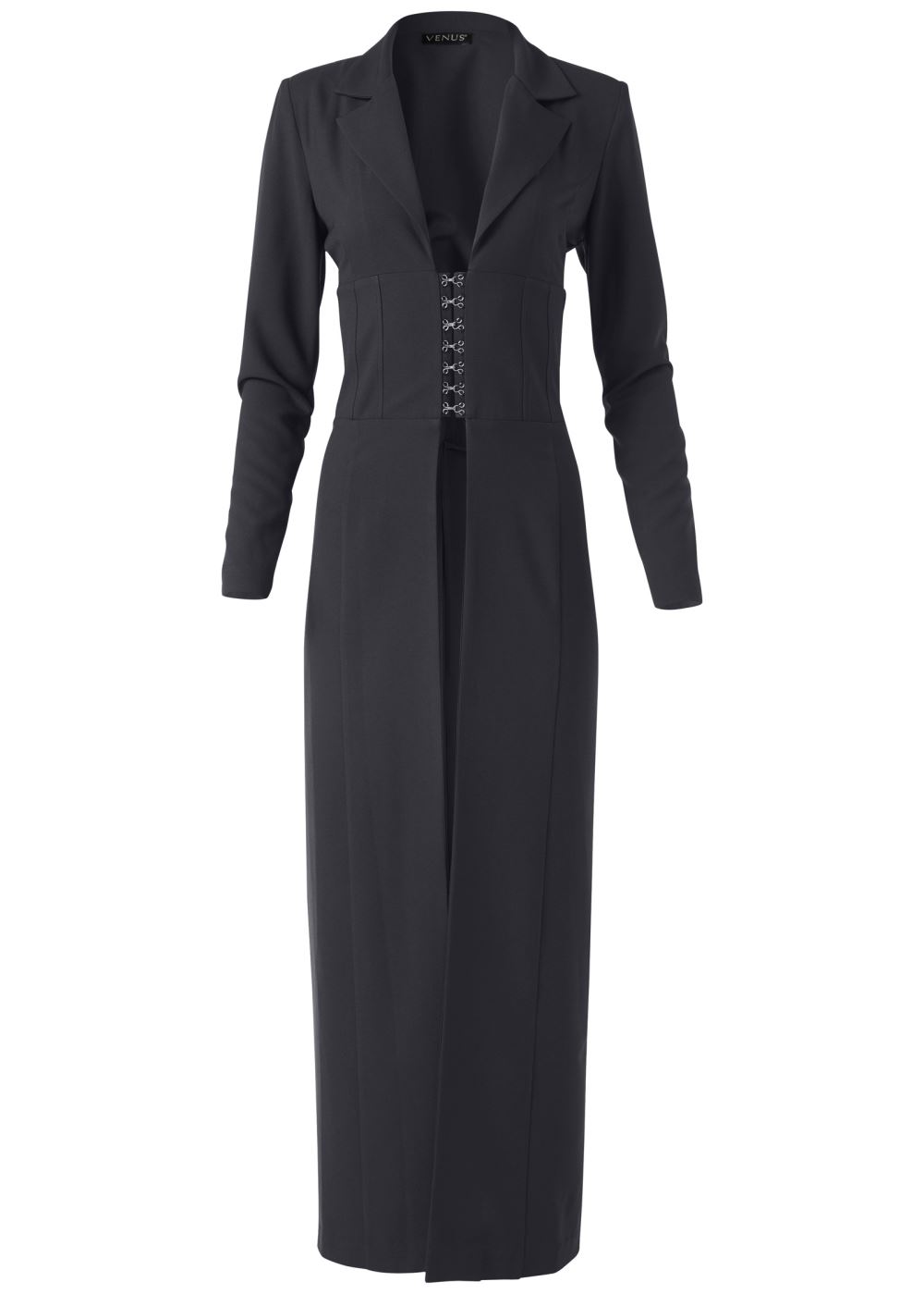 Venus Corset Detail Long Blazer in Black