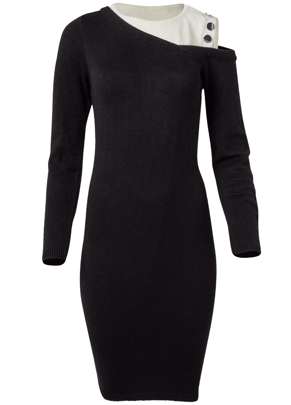 Venus Open Shoulder Sweater Dress - Black & White