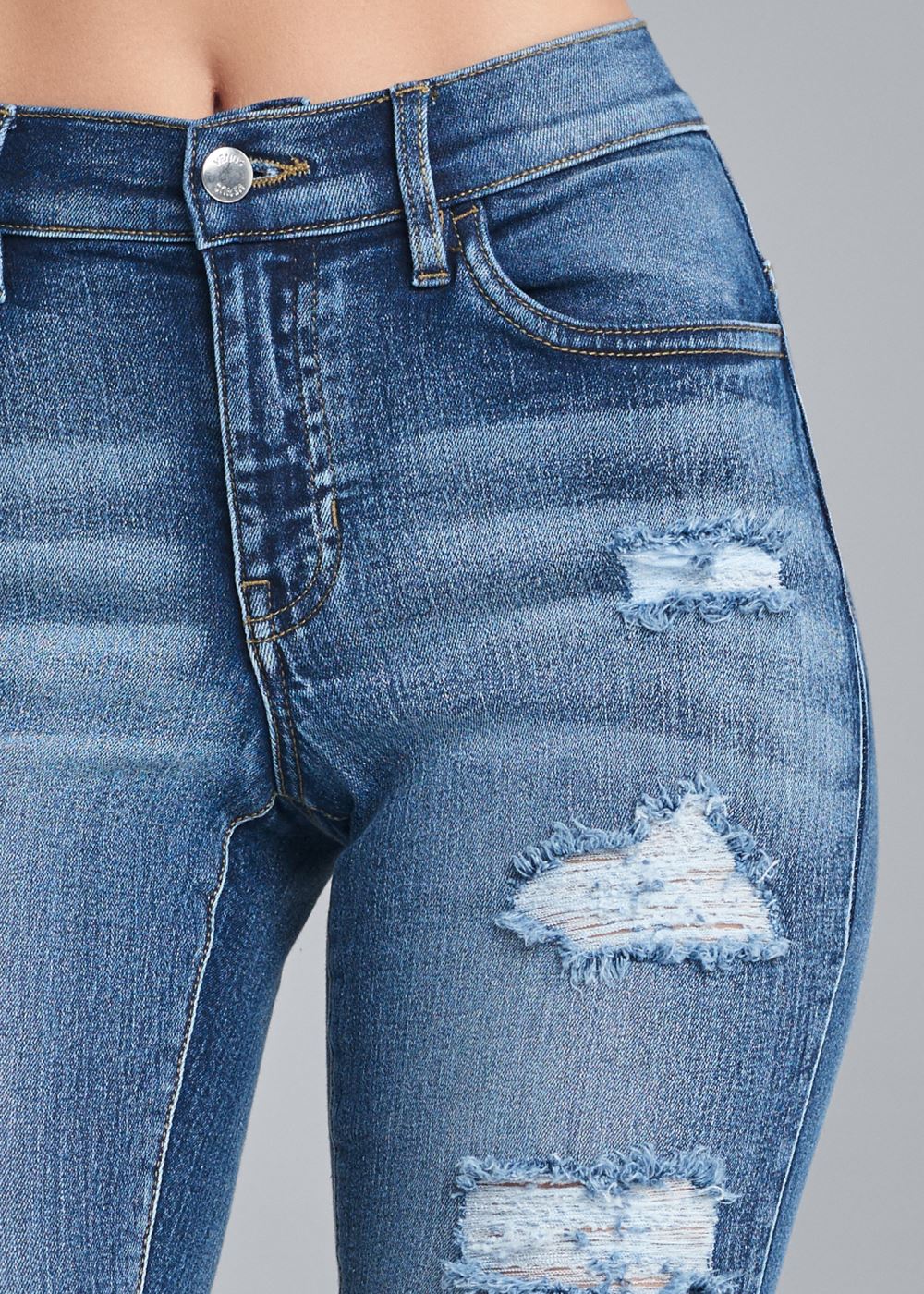 Venus Medium Wash RIPPED CAPRI JEANS