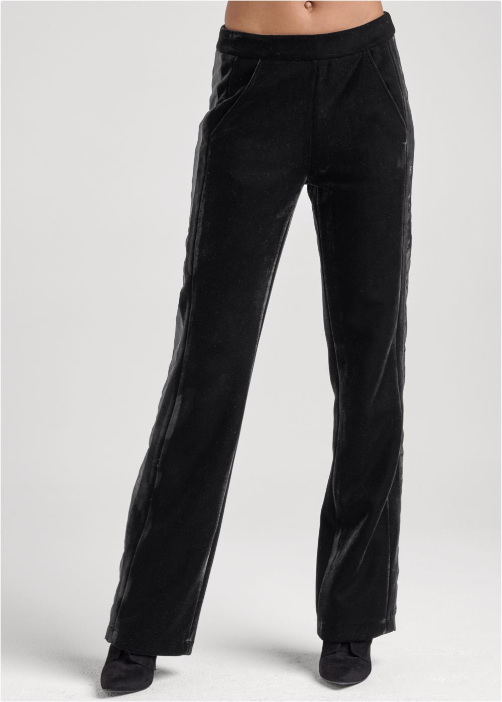 Venus Black VELVET SATIN WIDE-LEG PANTS