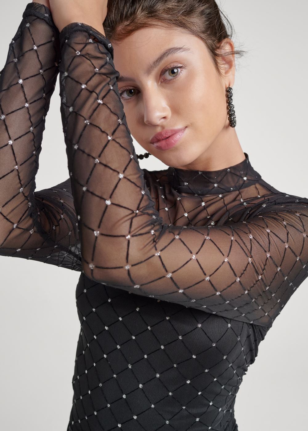 Venus Beaded Sparkle Hoop Earring in Black Multi