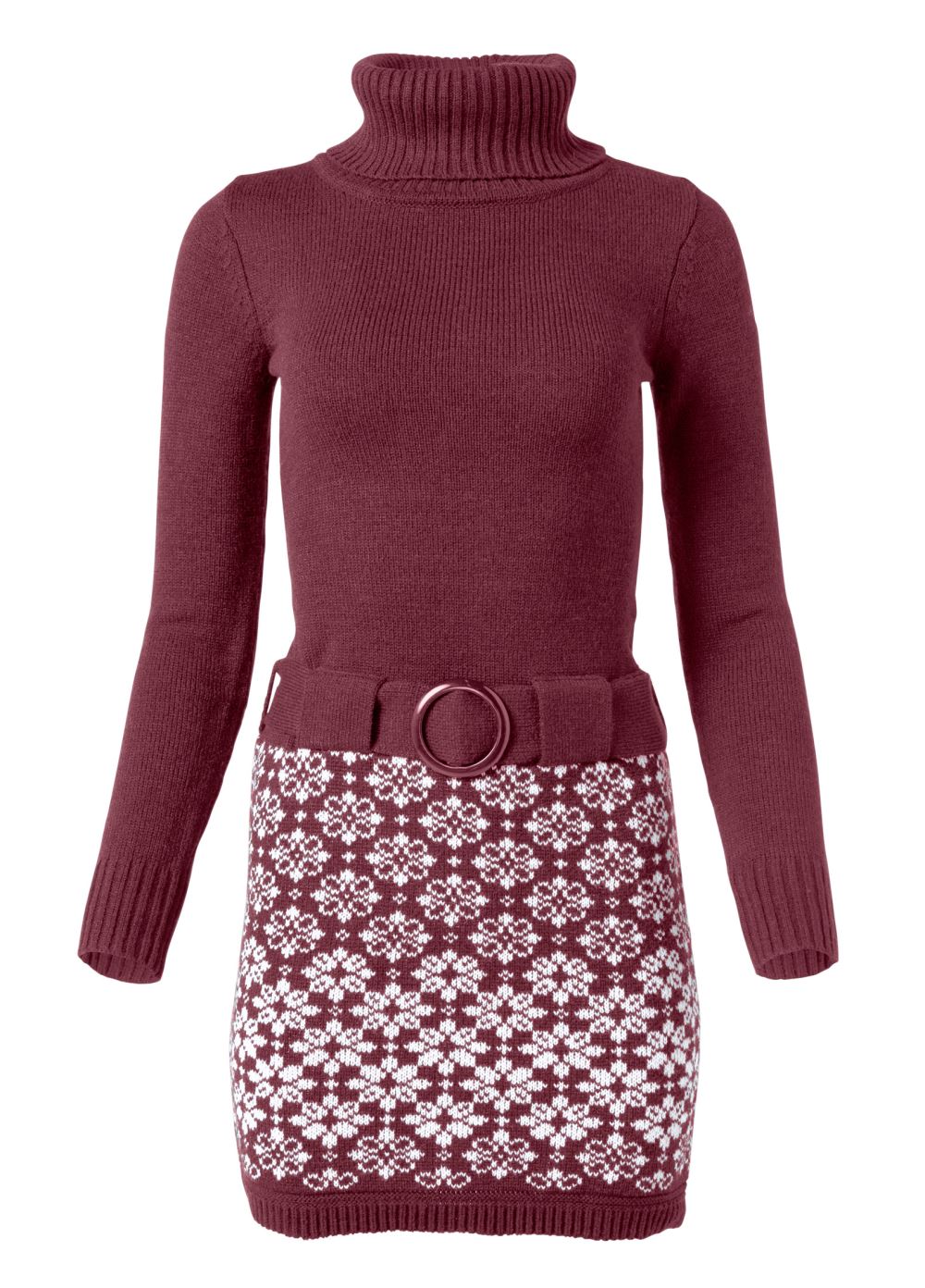Venus Belted Sweater Dress - Maroon