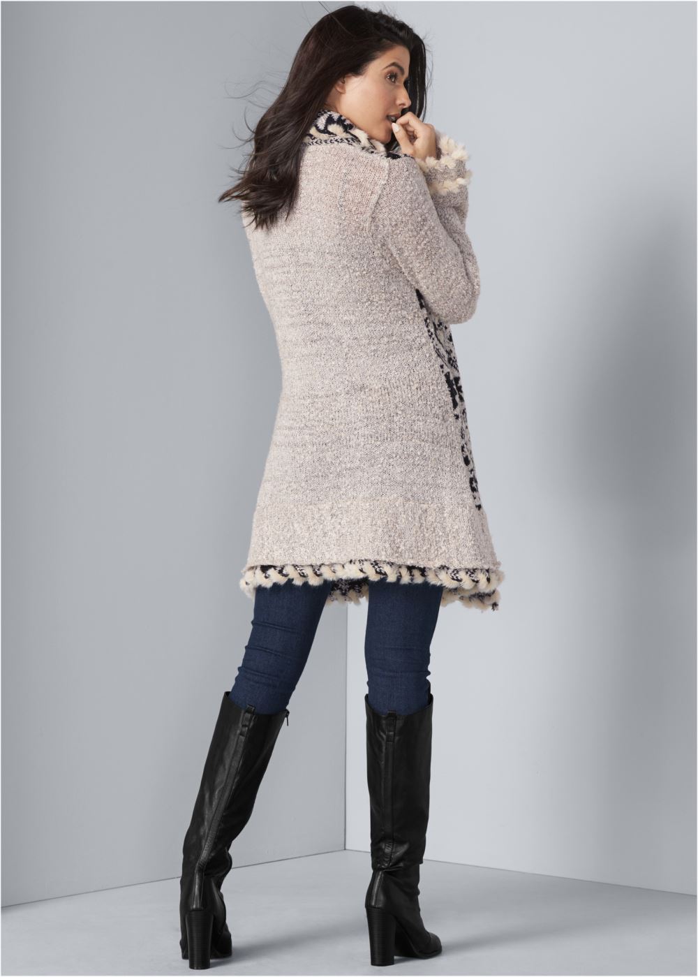 Venus VENUS | Mixed Print Duster in Cream & Black