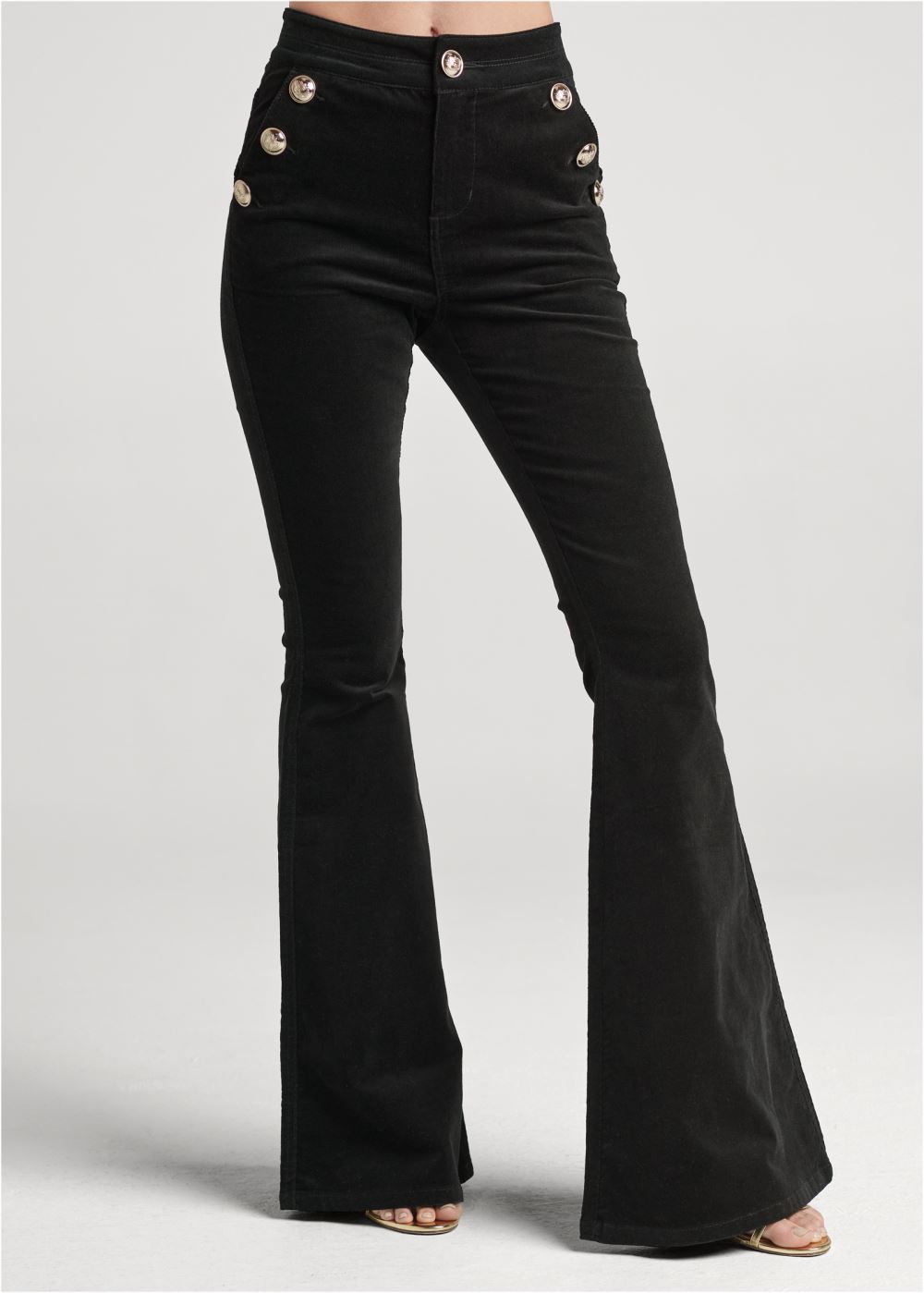 Venus Black Button-Front Corduroy Pants