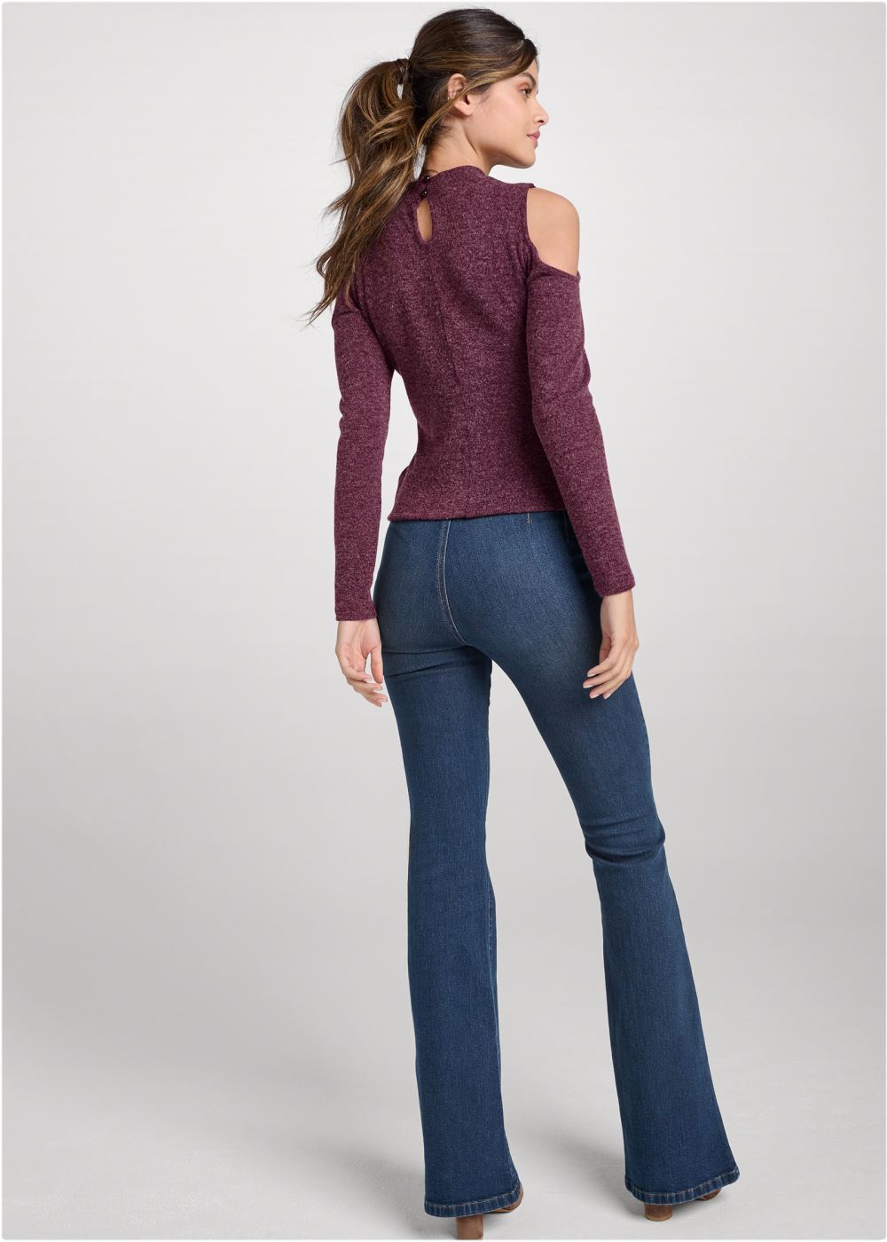 Venus Ruched Cold-Shoulder Top in Plum