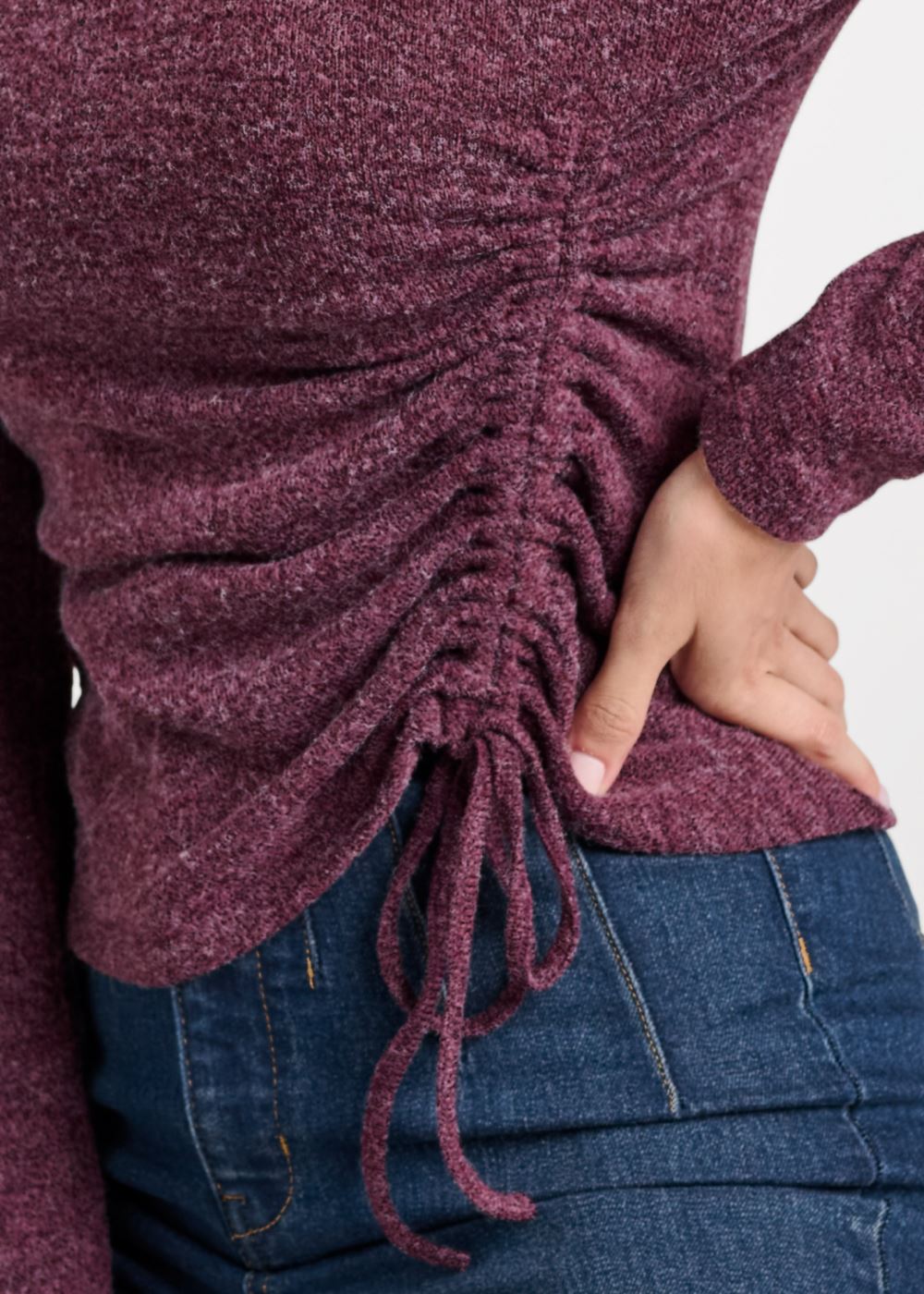 Venus Ruched Cold-Shoulder Top in Plum