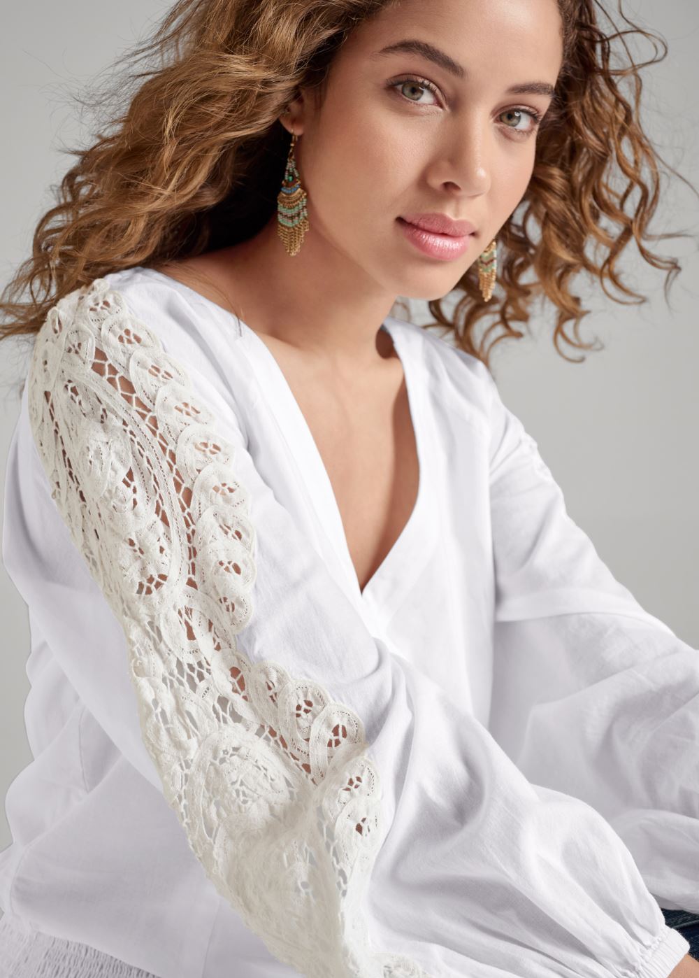 Venus Crochet Lace Detail Top in White
