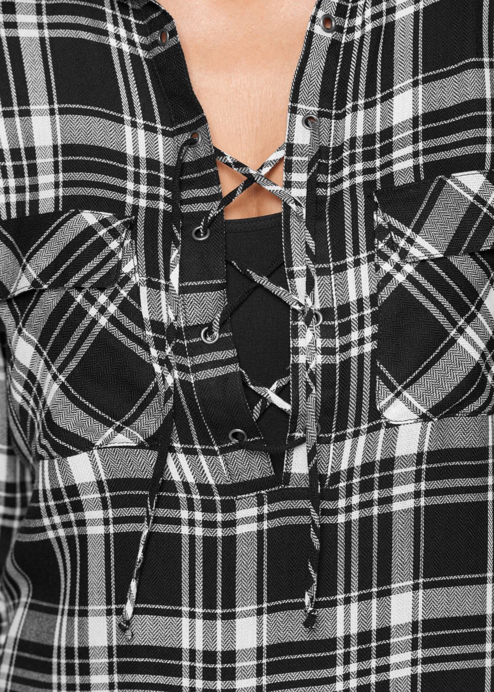 Venus Plaid Lace-Up Top in Black Multi