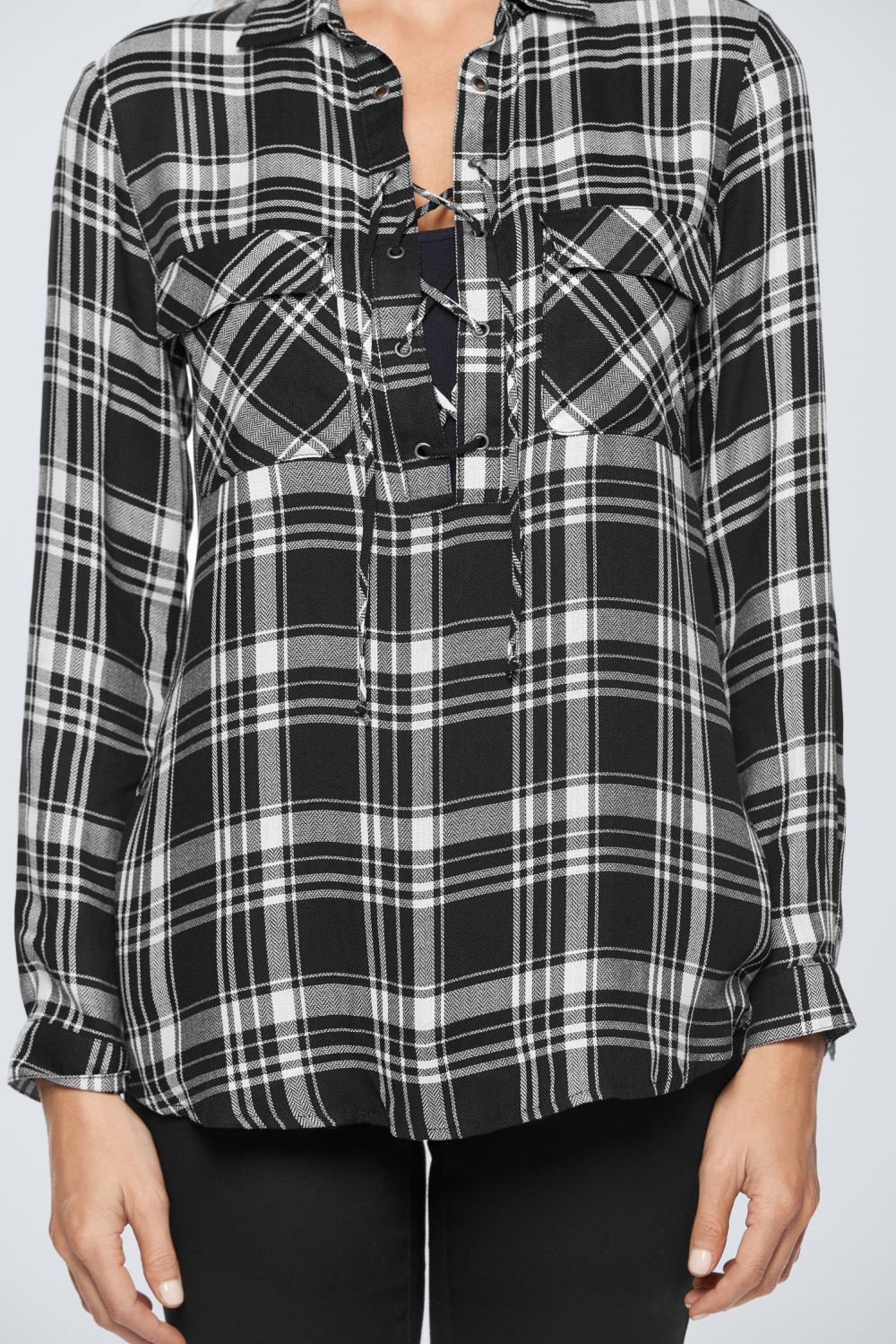 Venus Plaid Lace-Up Top in Black Multi