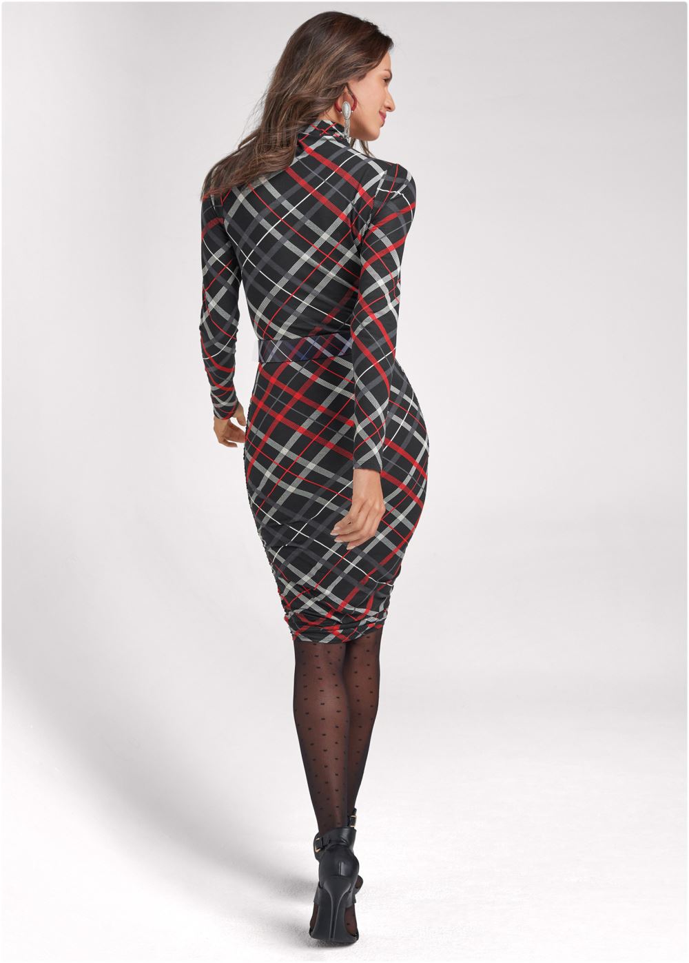 Venus Long Sleeve Ruched Dress - Red Multi