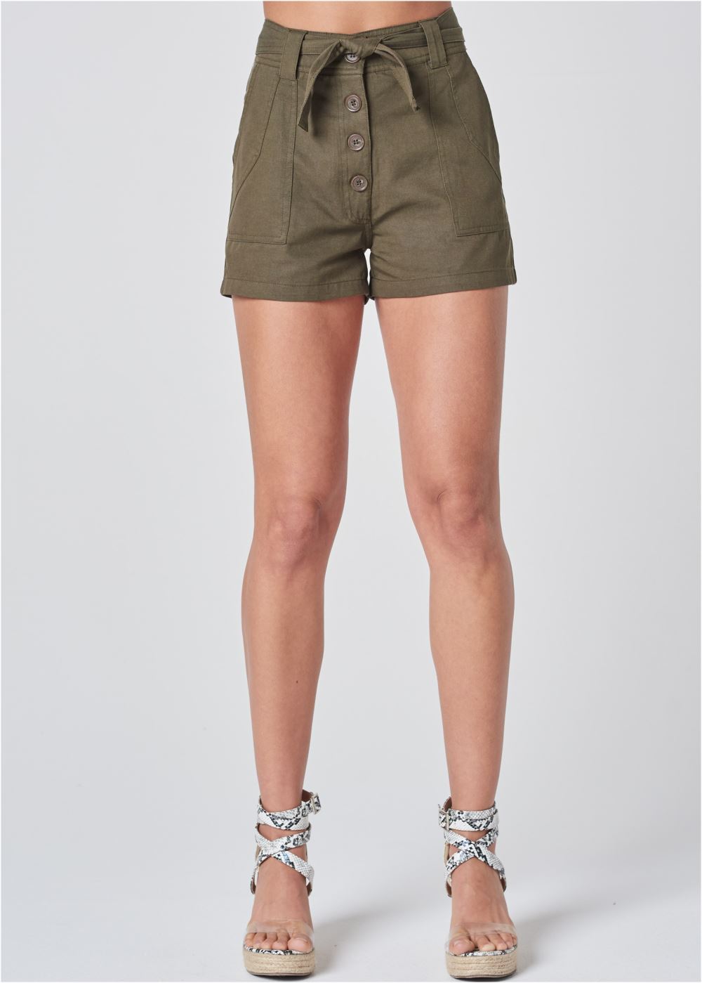 Venus Belted Utility Shorts - Olive