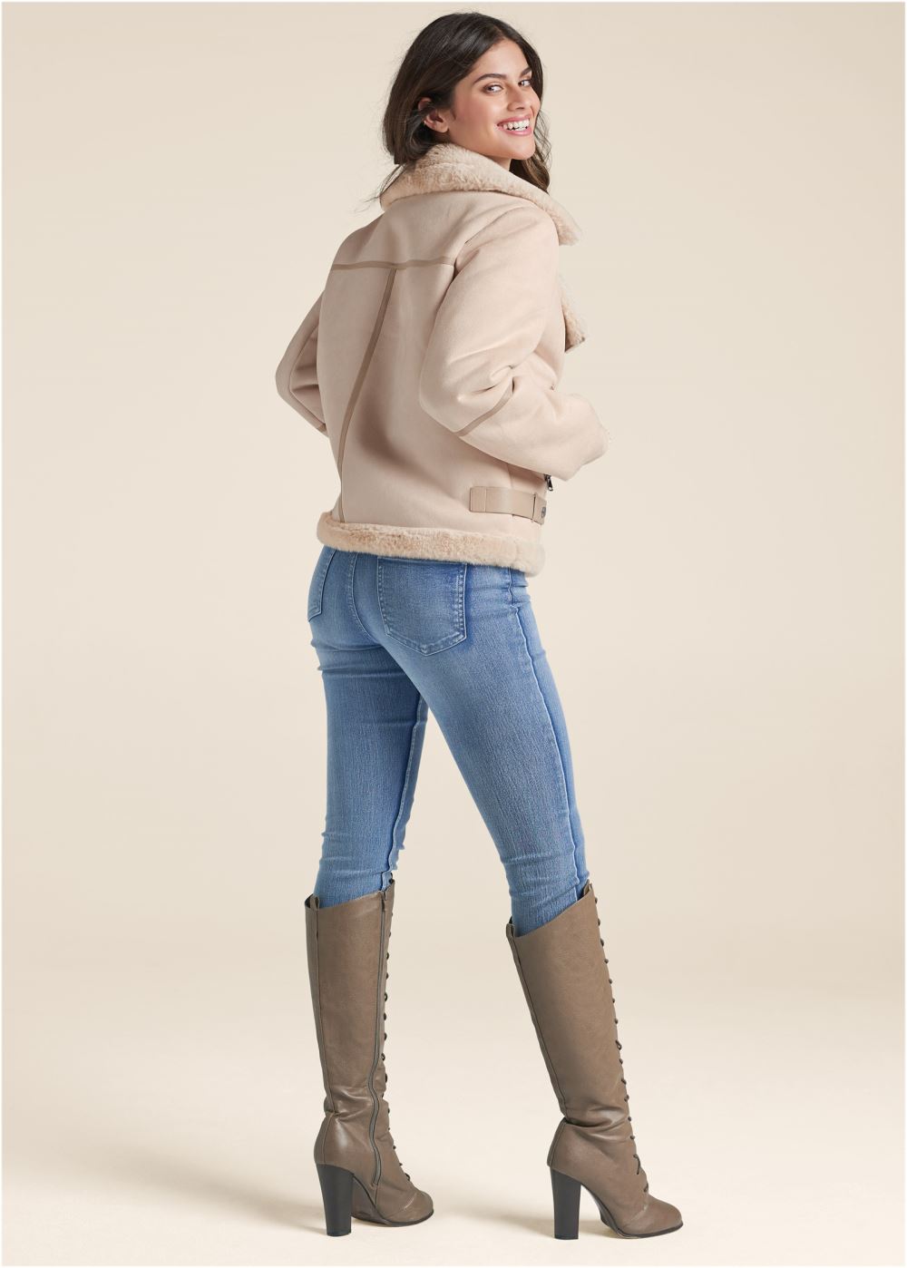 Venus Faux-Shearling Coat in Ivory