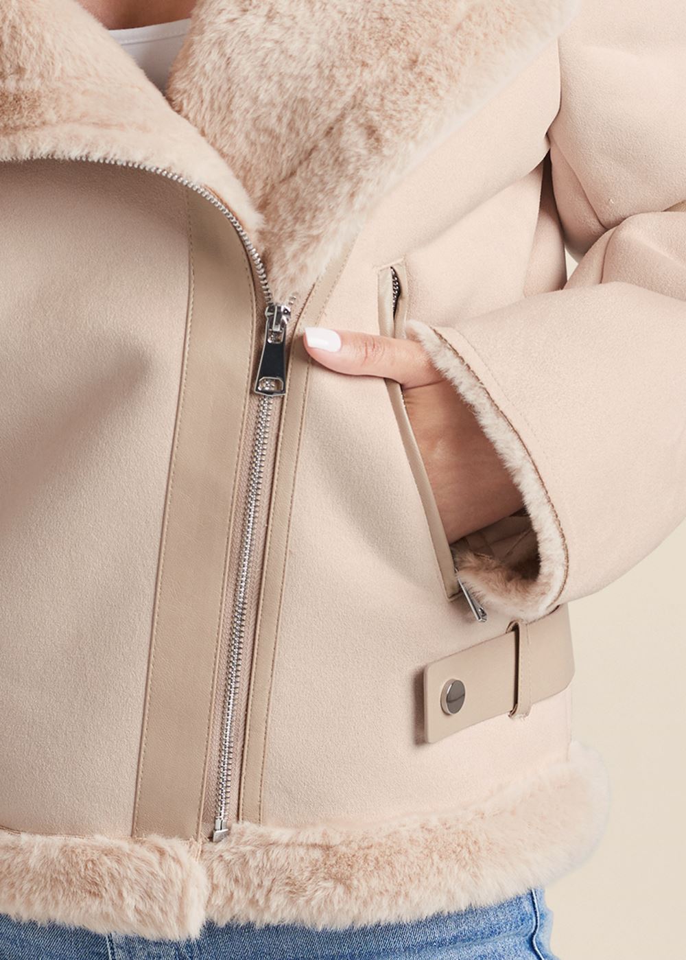 Venus Faux-Shearling Coat in Ivory