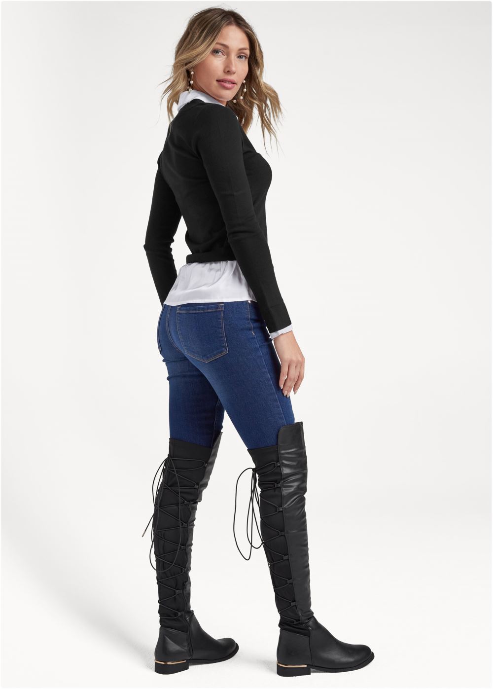 Venus VENUS | Layered V-Neck Sweater in Black & White