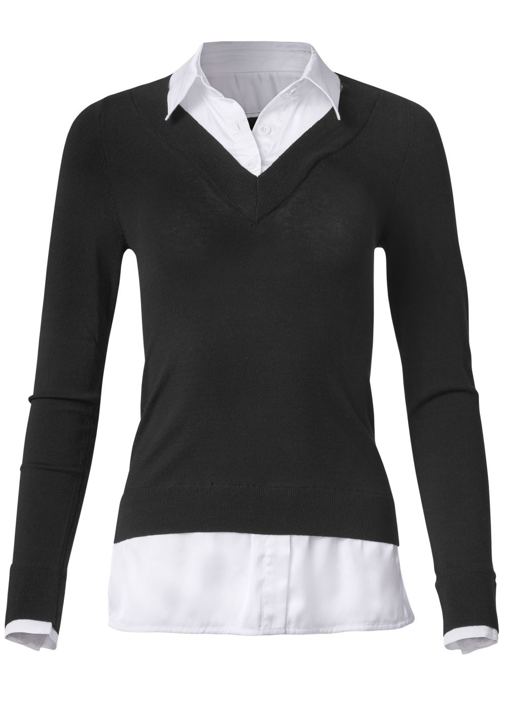 Venus VENUS | Layered V-Neck Sweater in Black & White