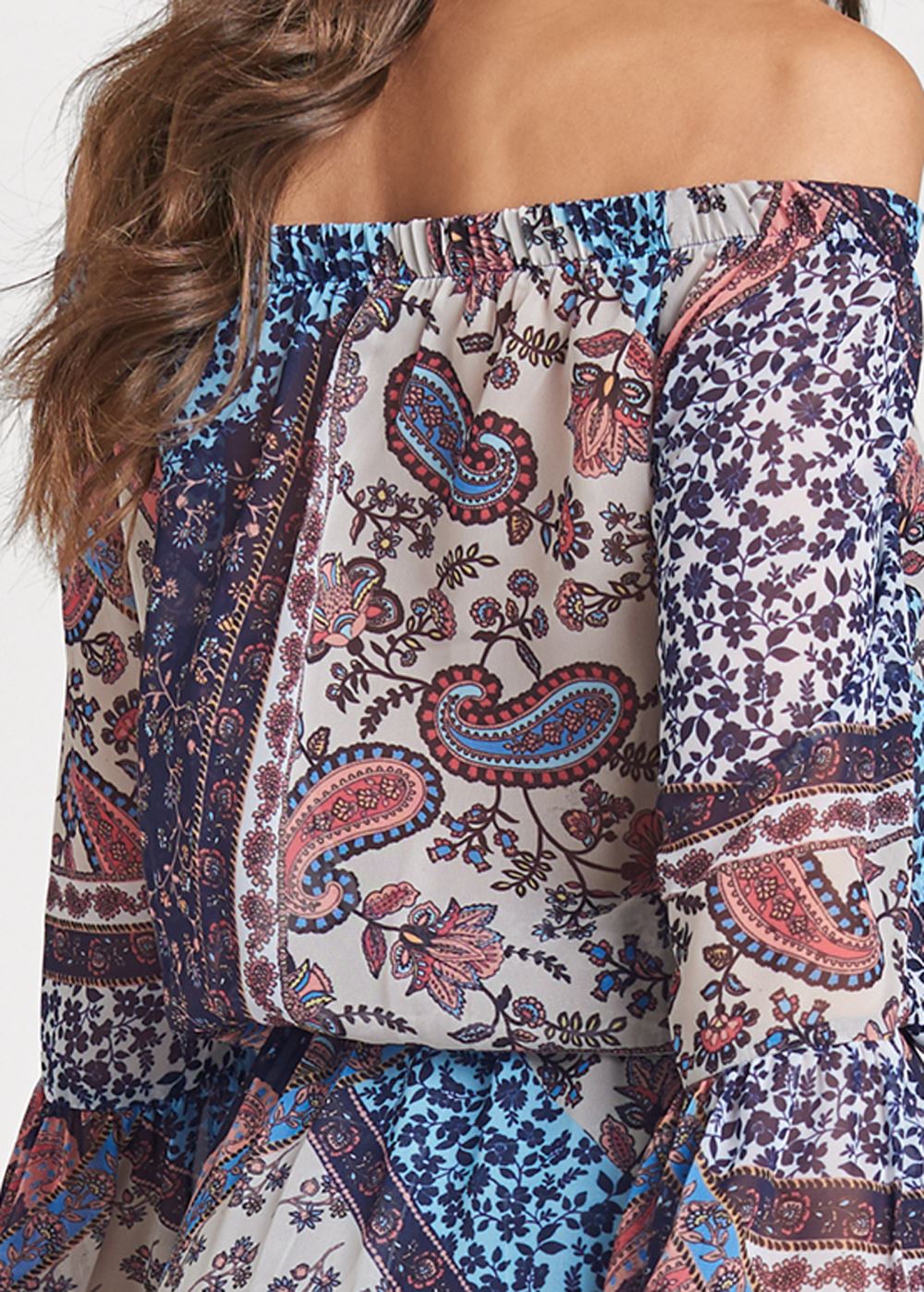 Venus Off-The-Shoulder Maxi Top in Navy Multi