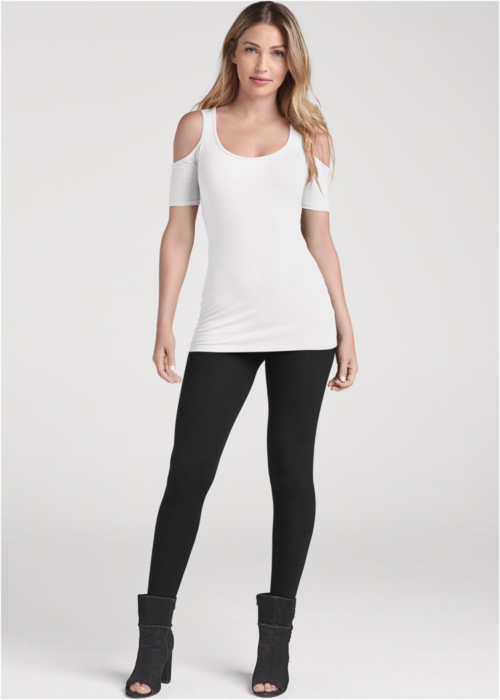Venus Long And Lean Cold-Shoulder Top in White