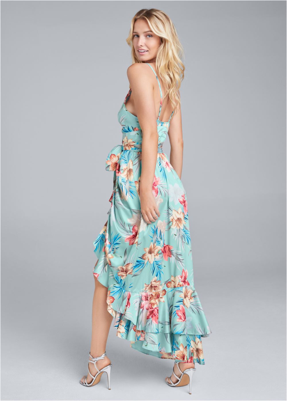 Venus Floral Print Wrap Dress - Aqua Multi