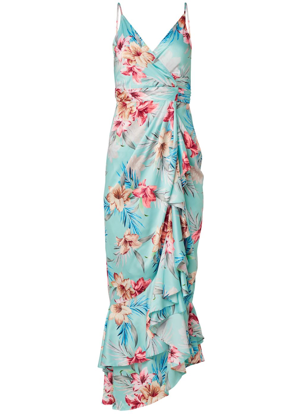 Venus Floral Print Wrap Dress - Aqua Multi