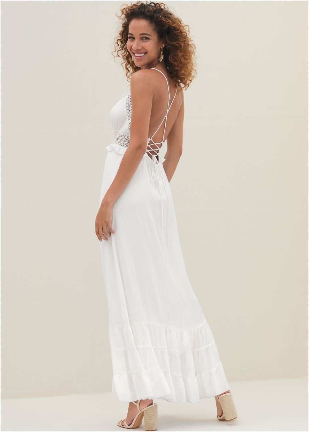 Venus Crochet Detail Maxi Dress - Off White