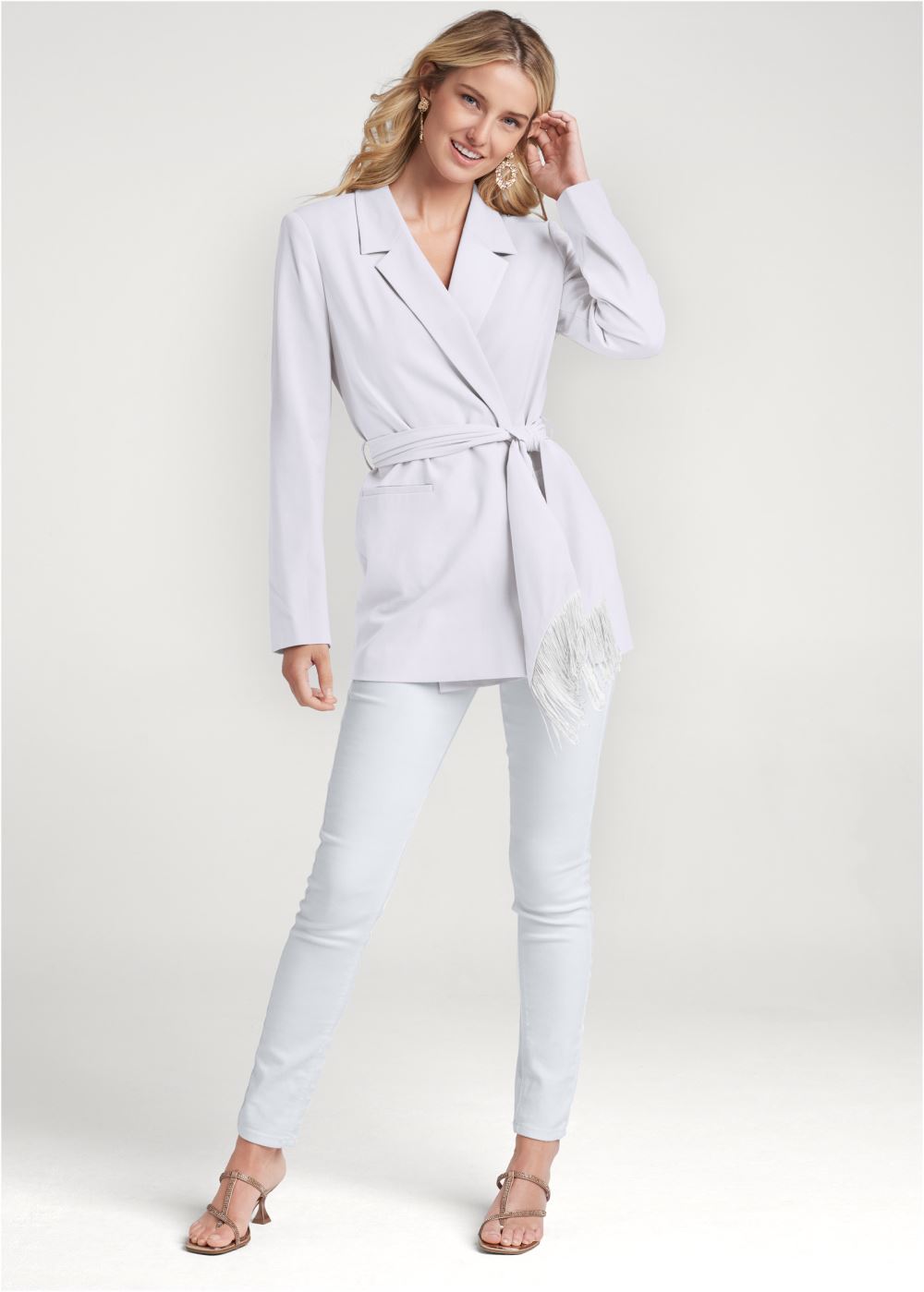 Venus Oversized Belted Blazer in White