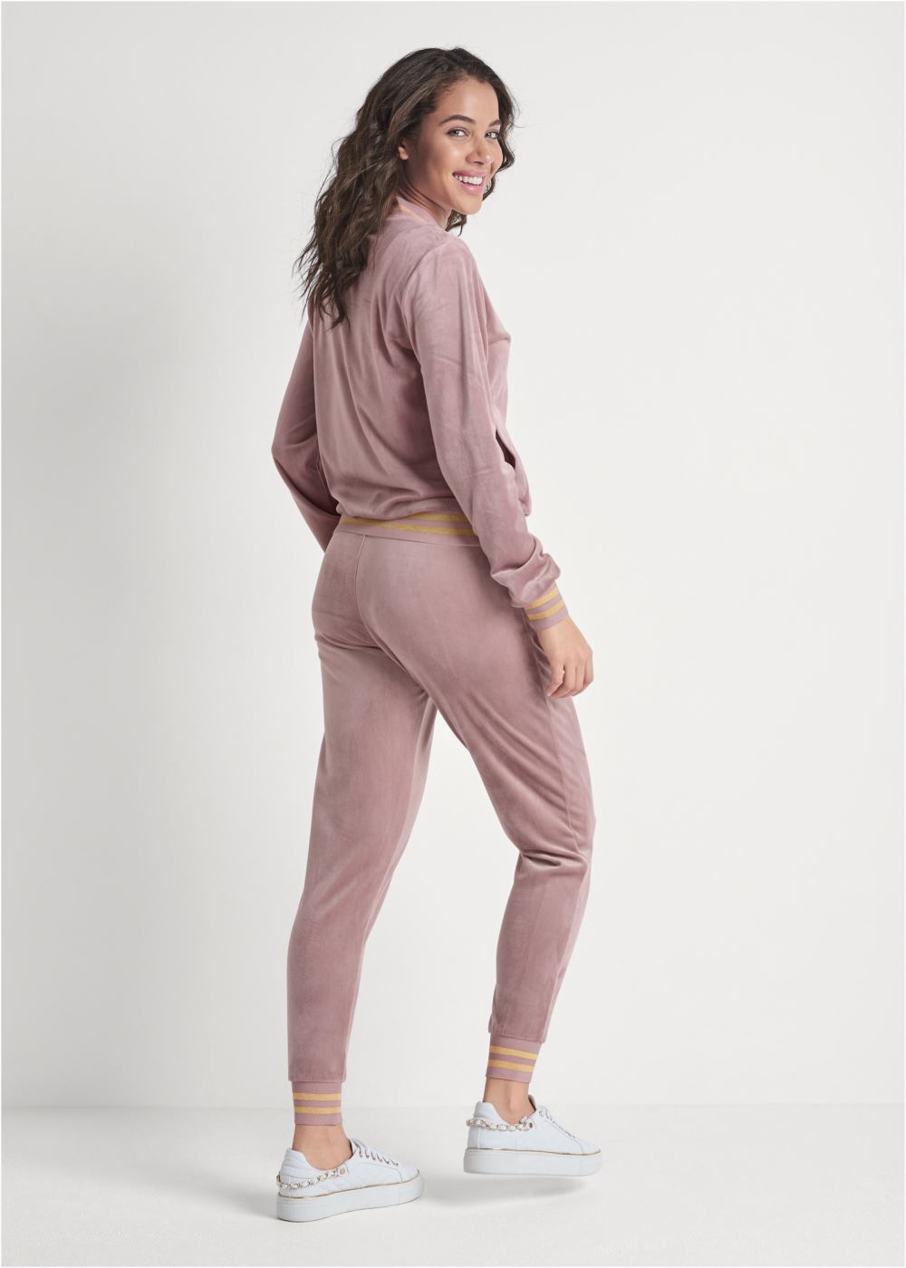 Venus Striped Velour Pant Set in Light Pink
