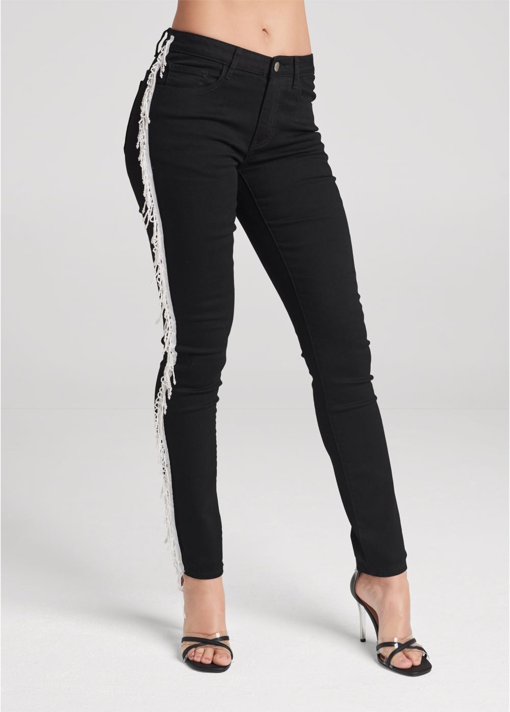Venus Black Denim PEARL FRINGE SKINNY JEANS