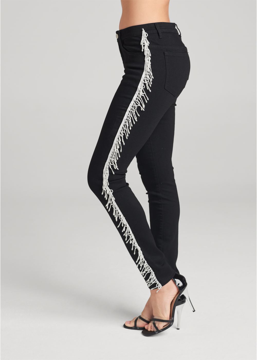 Venus Black Denim PEARL FRINGE SKINNY JEANS