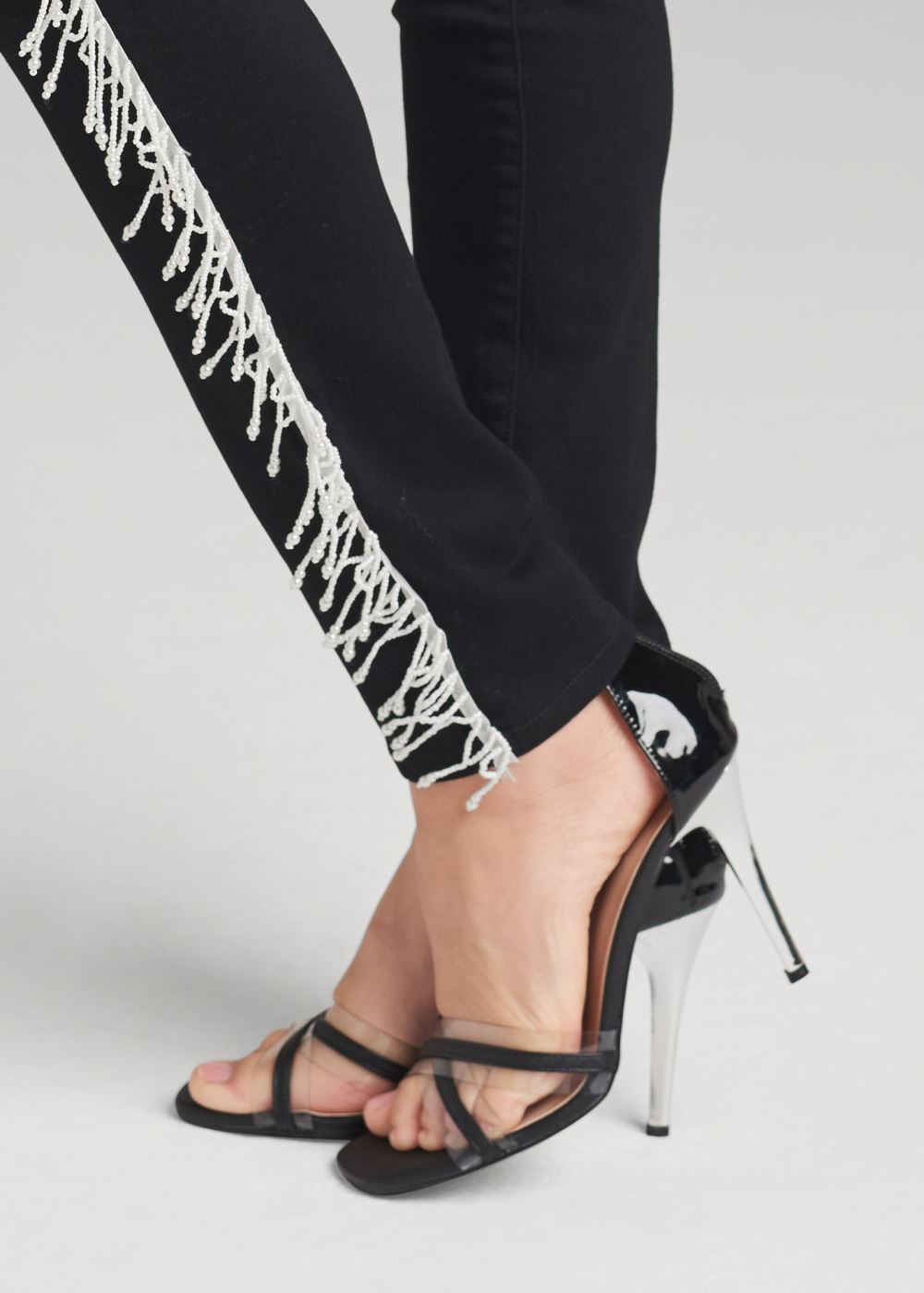 Venus Black Denim PEARL FRINGE SKINNY JEANS