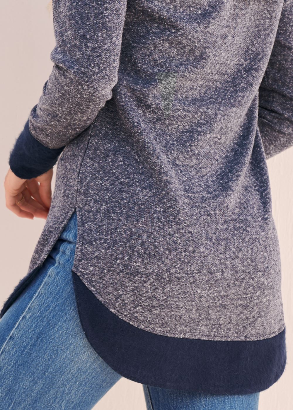 Venus Tunic Length Zip Up Hoodie Jacket in Navy