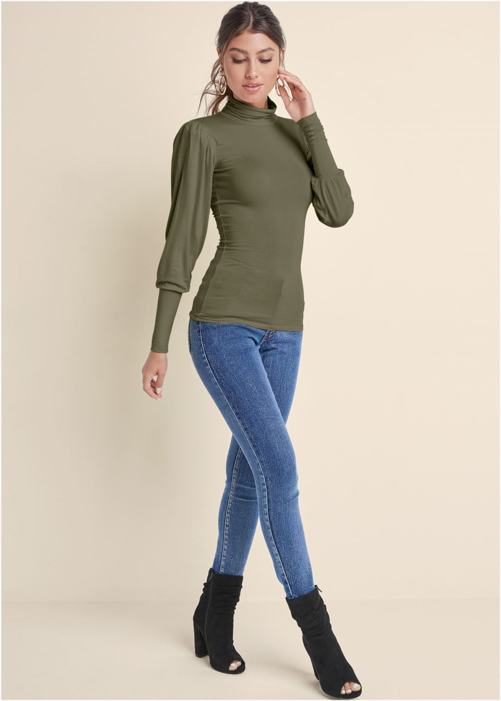 Venus Turtleneck Top in Olive