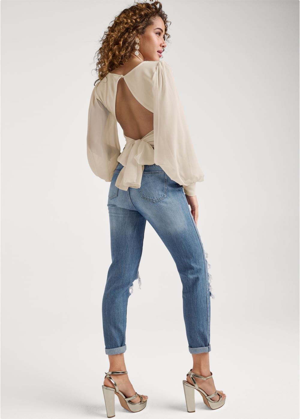Venus Open-Back Tie Blouse in Off White