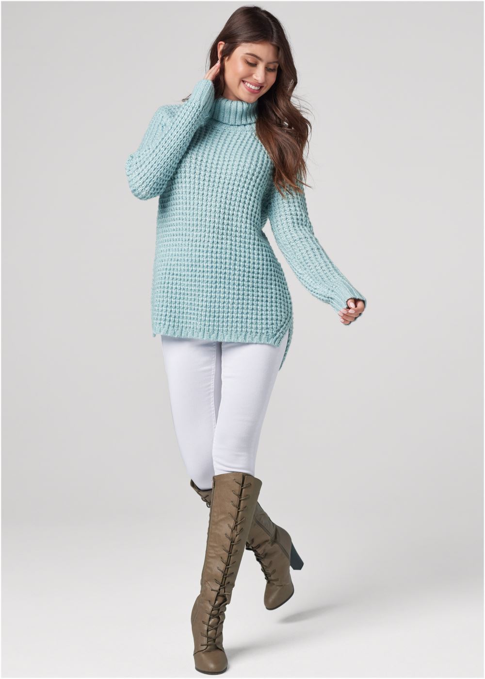 Venus VENUS | Waffle Stich Turtleneck in Light Blue