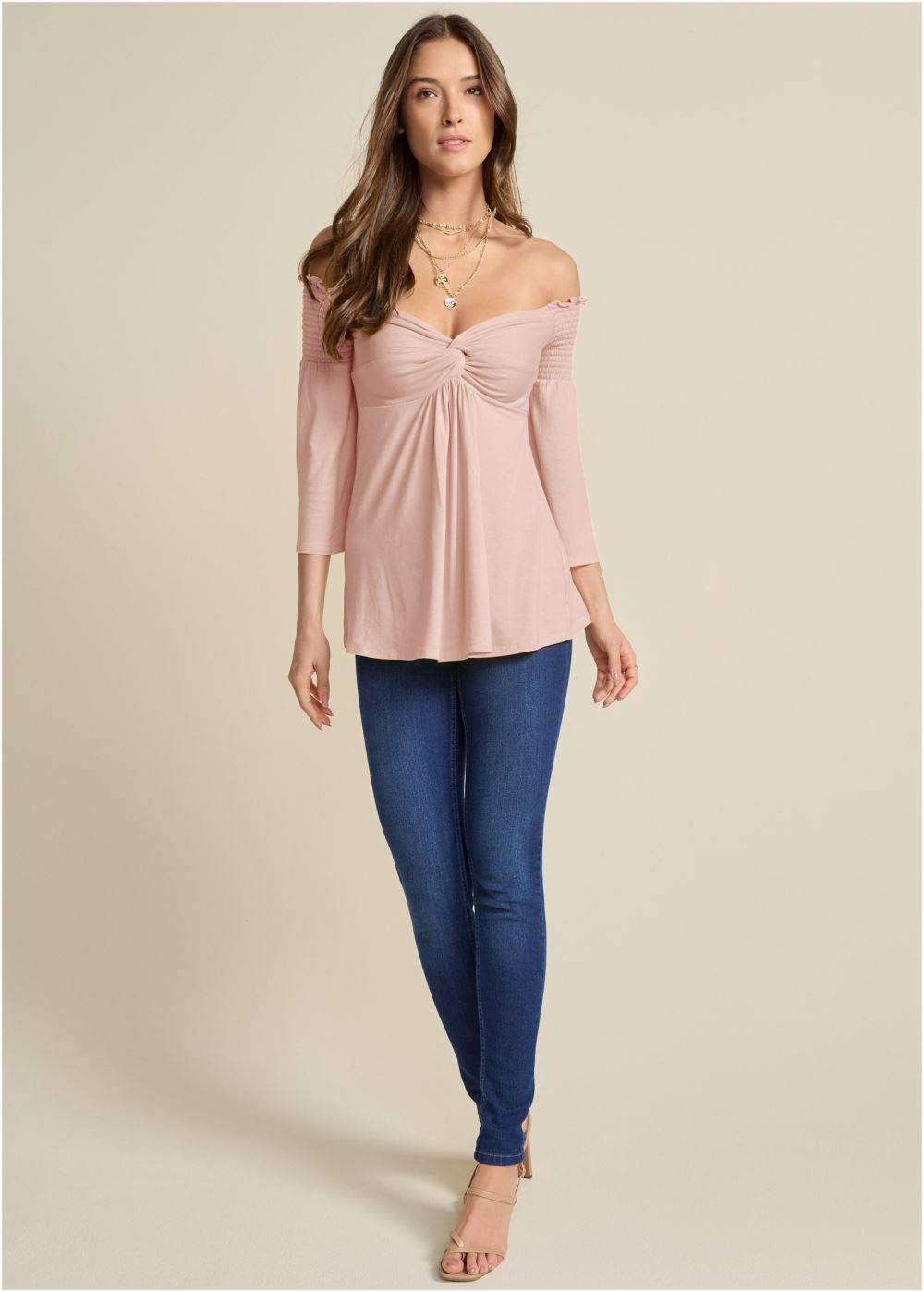 Venus Off-The-Shoulder Top in Light Pink