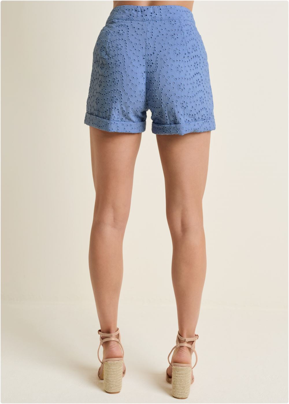 Venus Blue EYELET CUFFED BUTTON SHORTS