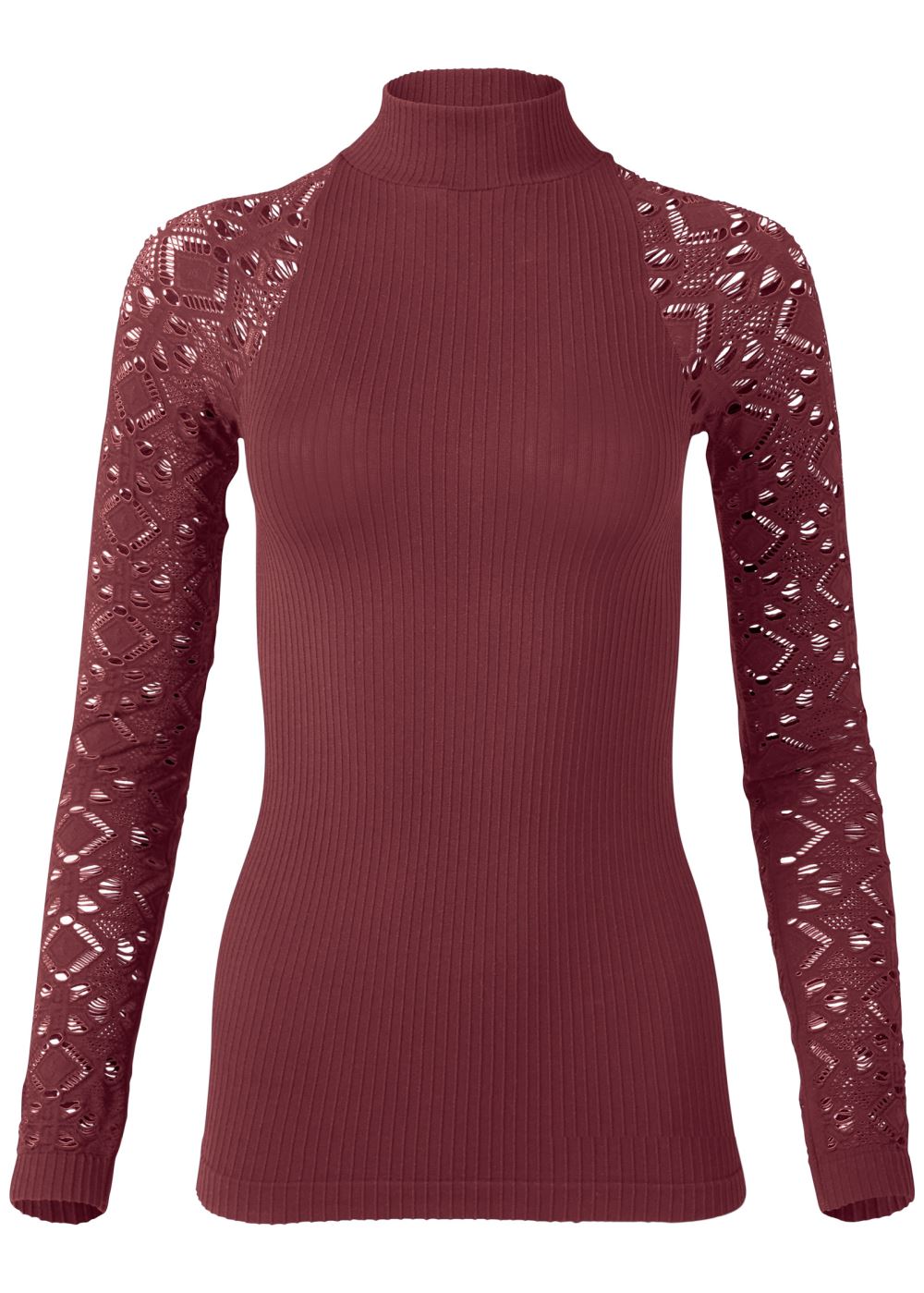 Venus Seamless Mock-Neck Top in Wine