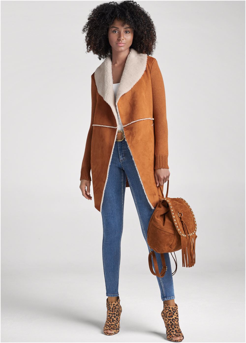 Venus Faux-Shearling Lined Coat in Camel