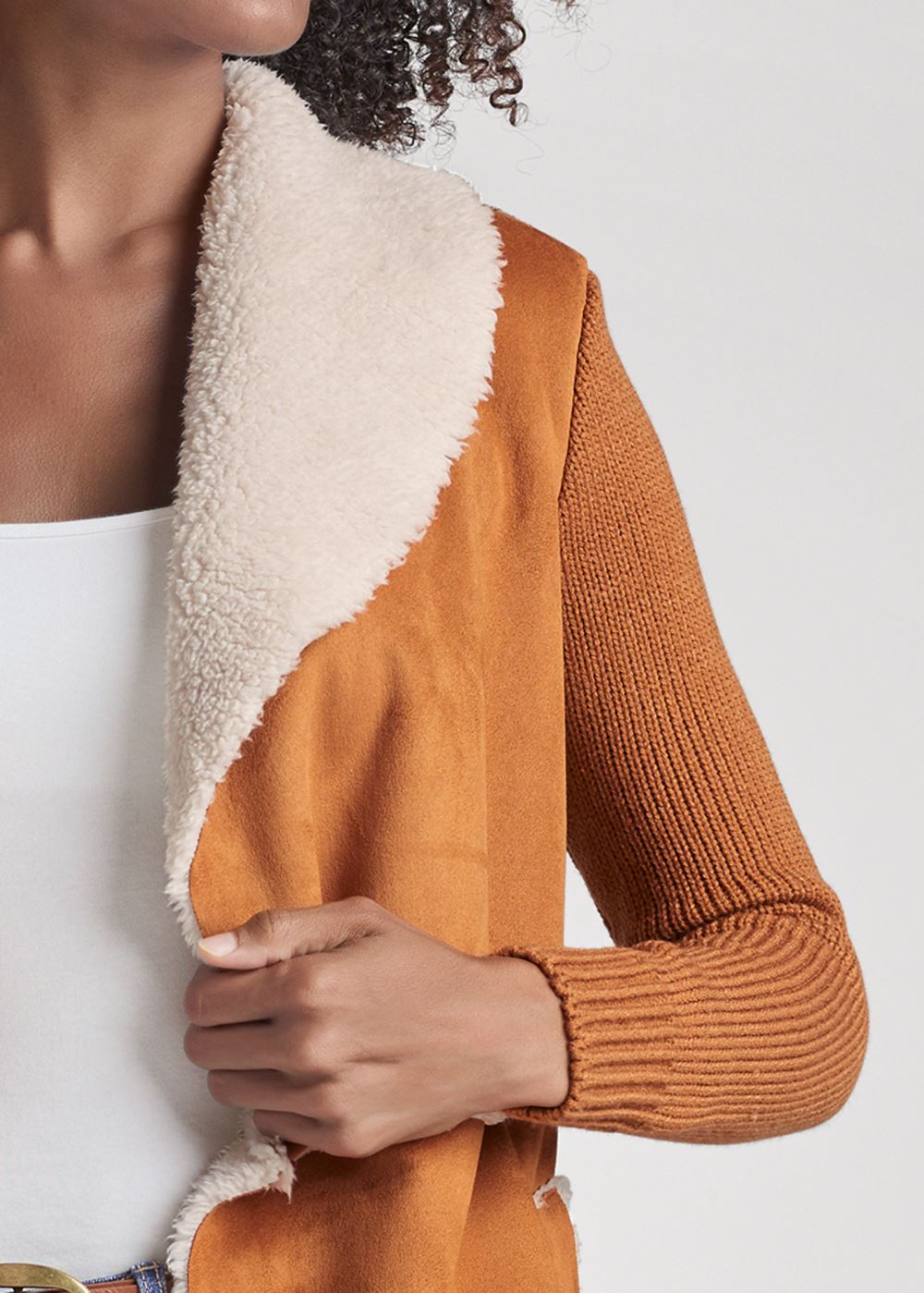 Venus Faux-Shearling Lined Coat in Camel