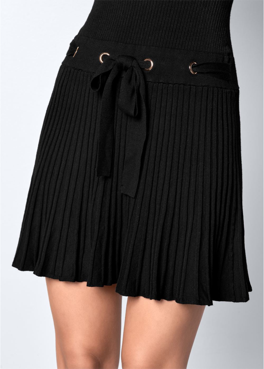 Venus Pleated Sweater Dress - Black