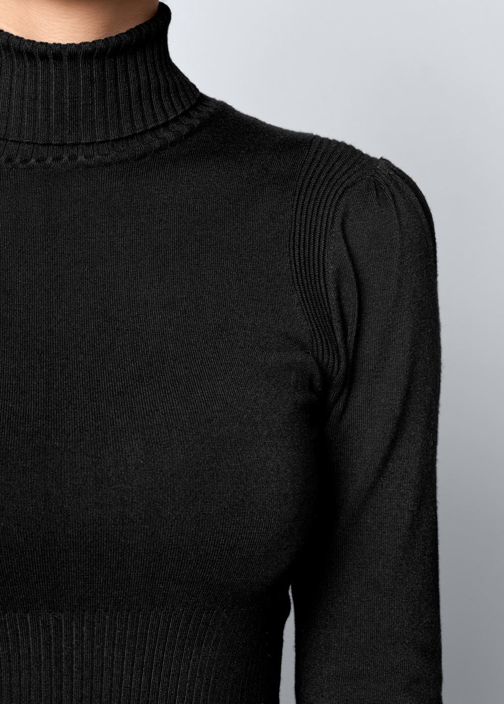 Venus Pleated Sweater Dress - Black