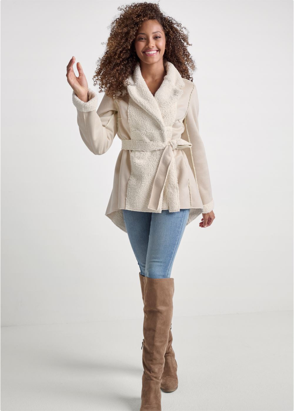 Venus Reversible Faux-Sherpa Coat in Cream