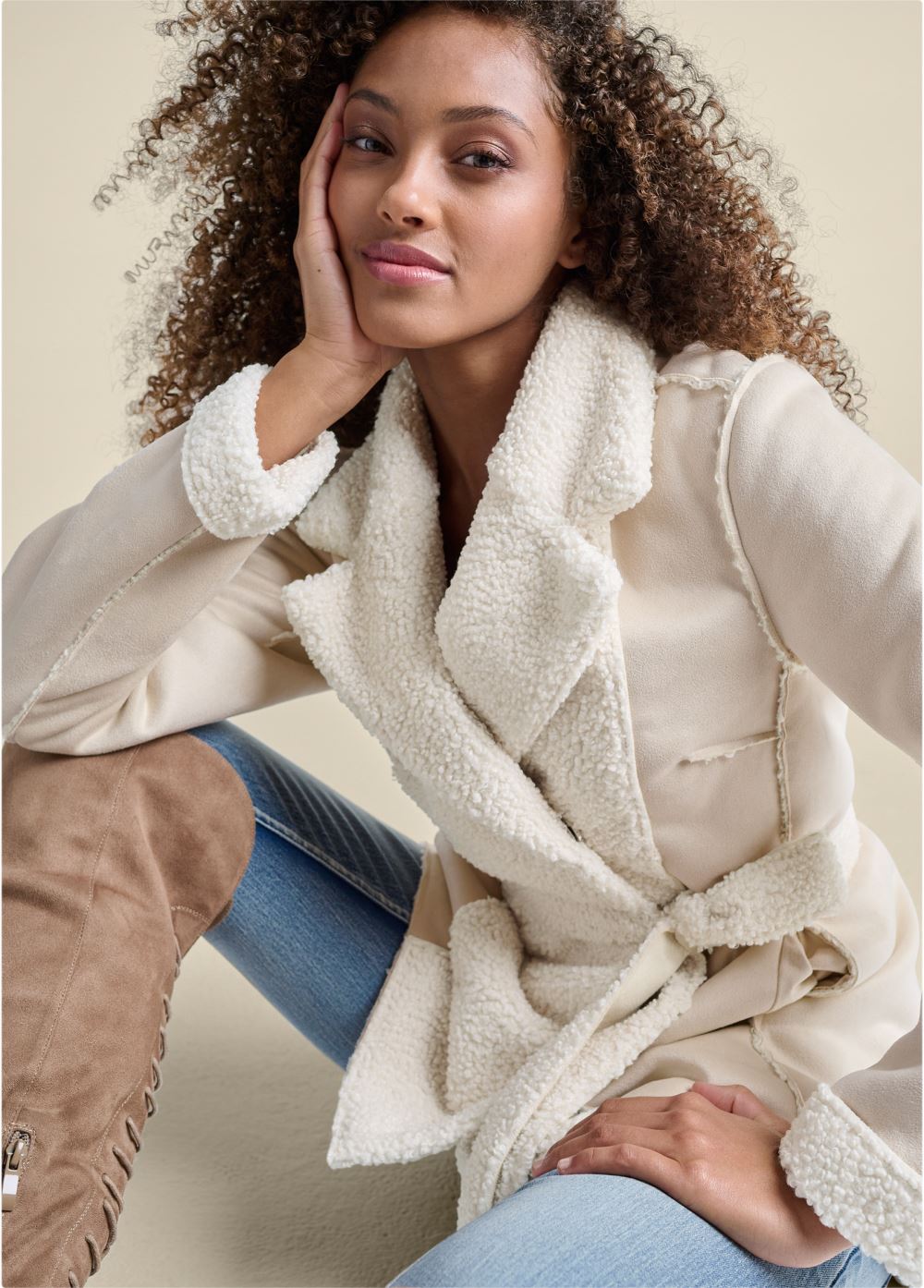Venus Reversible Faux-Sherpa Coat in Cream