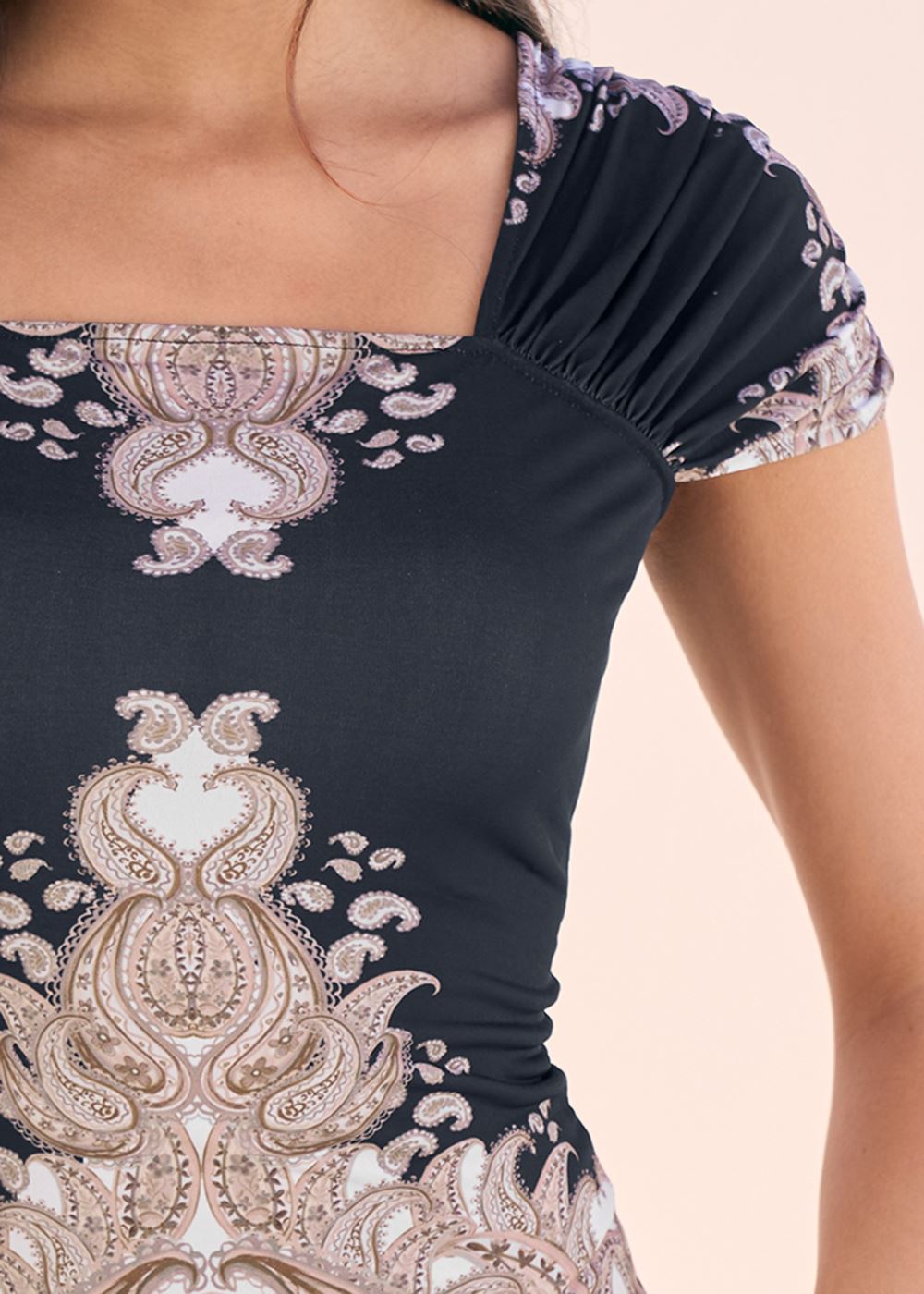 Venus Paisley Tie-Back Top in Black Multi