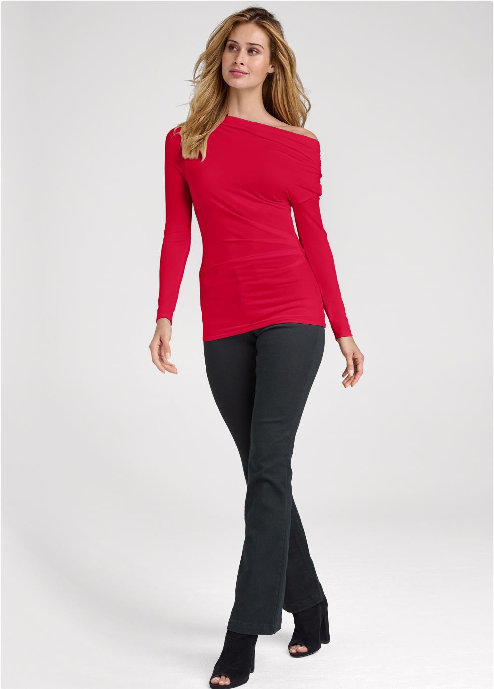 Venus Ruched Off-Shoulder Top in Red