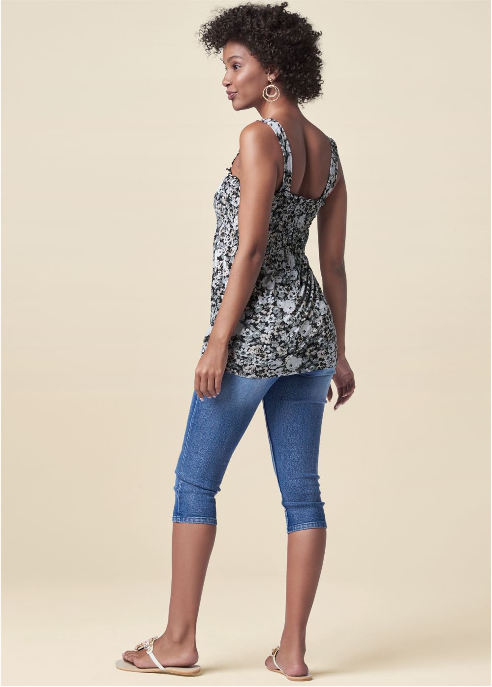 Venus Smocked Tunic Top in Black & White