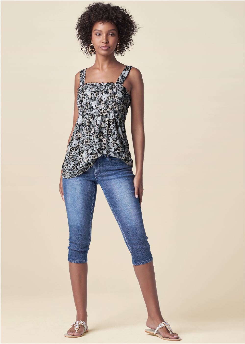 Venus Smocked Tunic Top in Black & White