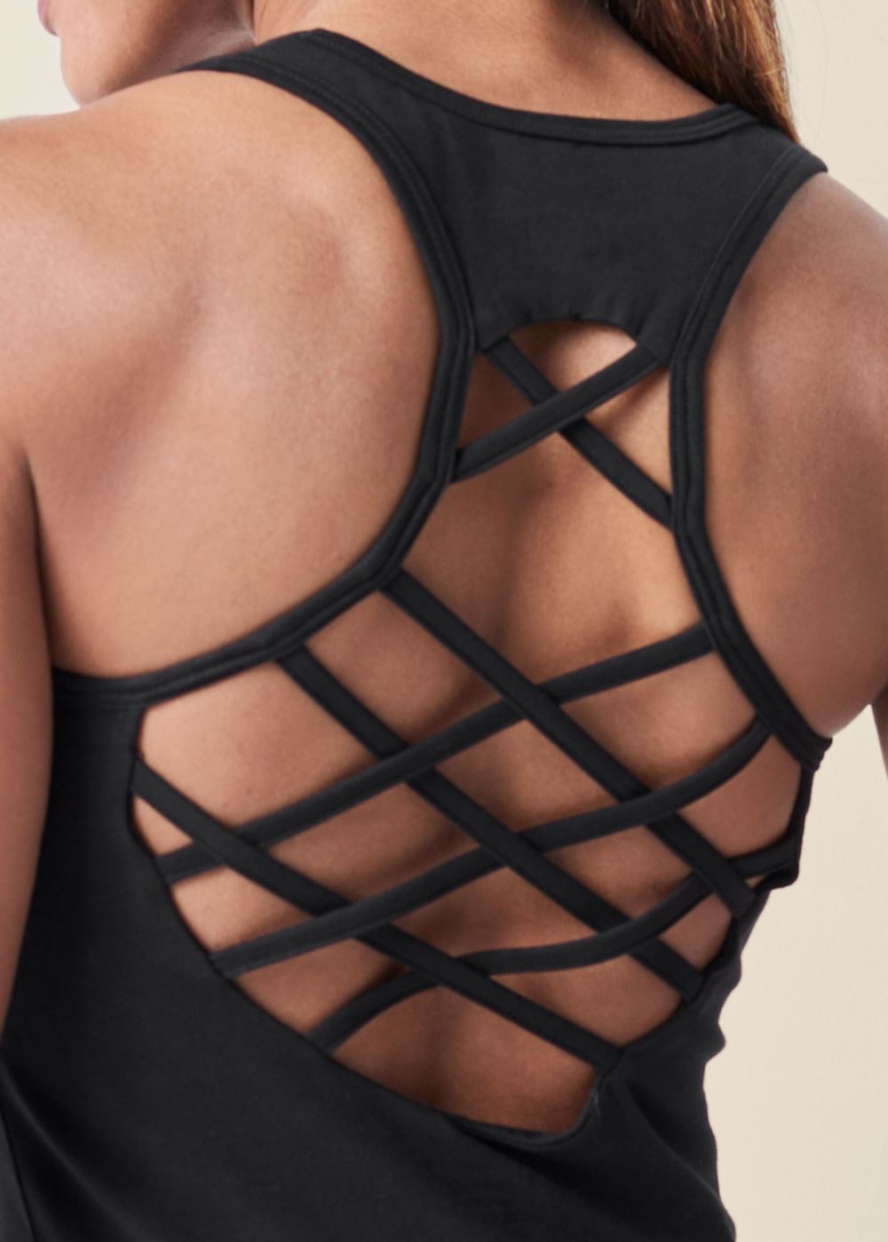 Venus Strappy Back Tank Top in Black