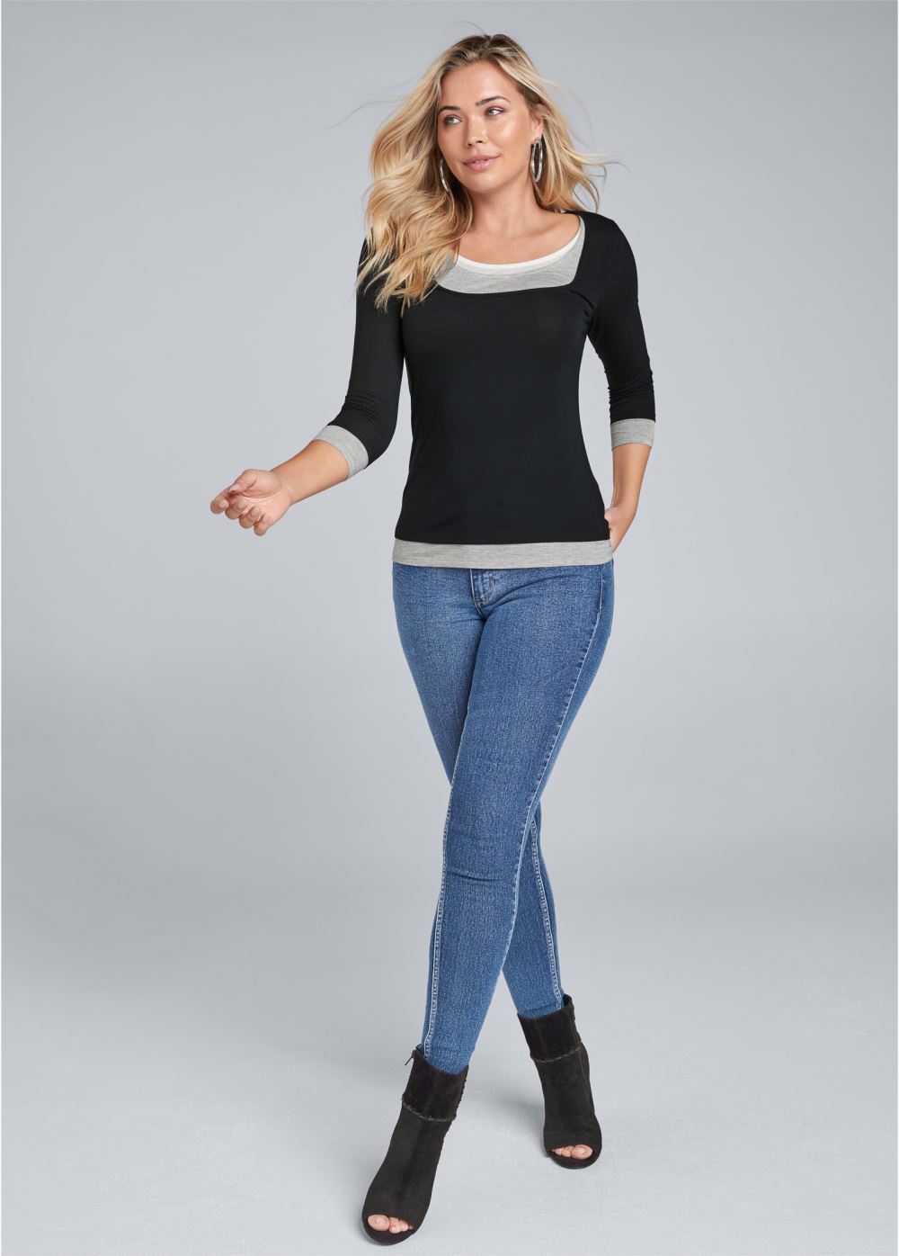 Venus Layered Casual Top in Black Multi