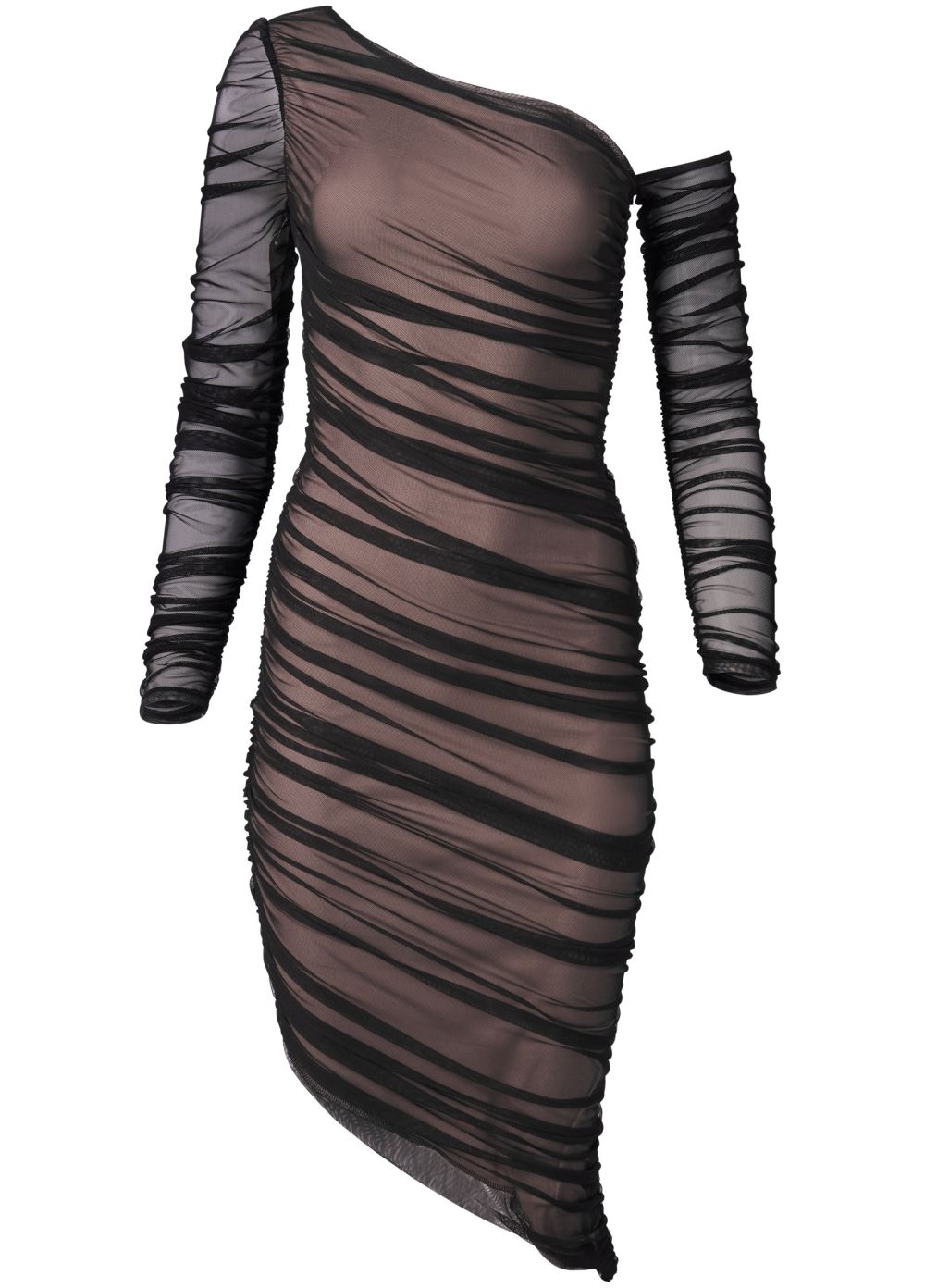 Venus Ruched Mesh Bodycon Dress - Black