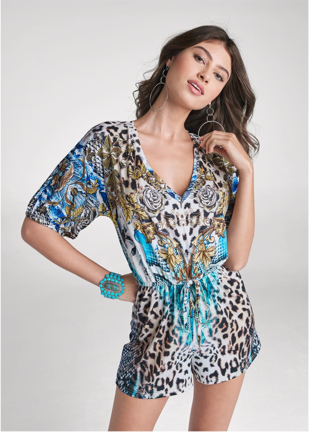 Venus Casual Print Romper in Brown Multi